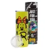 Neon Yellow Travel Tumbler, with metal straw (Stainless steel 304 Food grade, BPA free, 600ml)