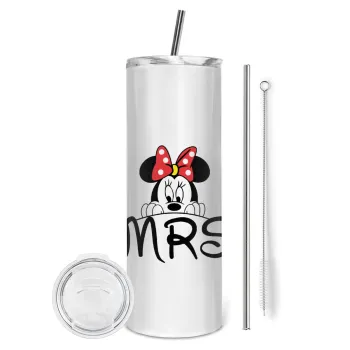 Minnie Mrs, Tumbler ποτήρι θερμό από ανοξείδωτο ατσάλι 600ml, με μεταλλικό καλαμάκι & βούρτσα καθαρισμού