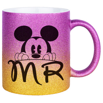 Mikey Mr, Κούπα Χρυσή/Ροζ Glitter, κεραμική, 330ml