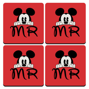 Mikey Mr, ΣΕΤ 4 Σουβέρ ξύλινα τετράγωνα (9cm)