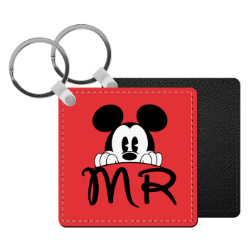 Mikey Mr, Μπρελόκ Δερματίνη, τετράγωνο ΜΑΥΡΟ (5x5cm)