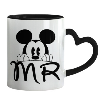Mikey Mr, Mug heart black handle, ceramic, 330ml