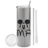 Tumbler stainless steel Silver 600ml, with metal straw & cleaning brush