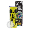 Neon Yellow Travel Tumbler, with metal straw (Stainless steel 304 Food grade, BPA free, 600ml)