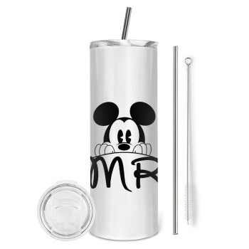 Mikey Mr, Tumbler ποτήρι θερμό από ανοξείδωτο ατσάλι 600ml, με μεταλλικό καλαμάκι & βούρτσα καθαρισμού
