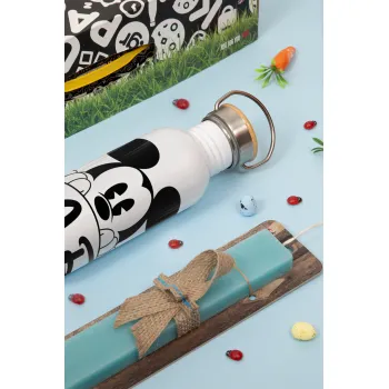 Mikey Mr, Πασχαλινή Λαμπάδα με παγούρι μεταλλικό (620ml, stainless steel) & κερί αρωματικό πλακέ (30cm) (ΤΙΡΚΟΥΑΖ)