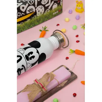 Mikey Mr, Πασχαλινή Λαμπάδα με παγούρι μεταλλικό (620ml, stainless steel) & κερί αρωματικό πλακέ (30cm) (ΡΟΖ)