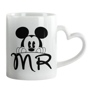 Mikey Mr, Κούπα καρδιά χερούλι λευκή, κεραμική, 330ml