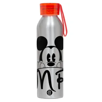 Mikey Mr, Αλουμινένιο Αθλητικό Μπουκάλι 650ml – Ασημί με Κόκκινο Καπάκι και Λουράκι Σιλικόνης