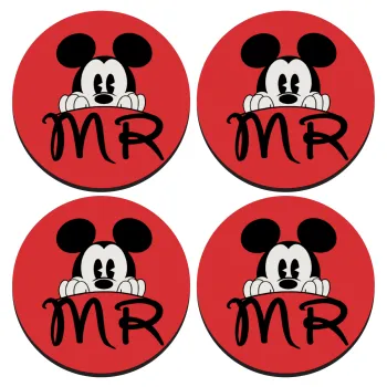 Mikey Mr, ΣΕΤ 4 Σουβέρ ξύλινα στρογγυλά (9cm)