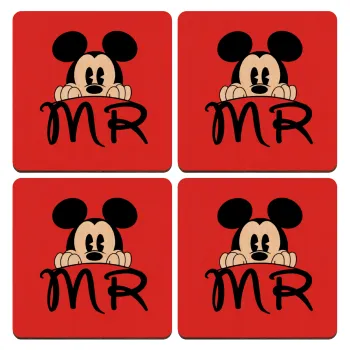 Mikey Mr, ΣΕΤ x4 Σουβέρ ξύλινα τετράγωνα plywood (9cm)