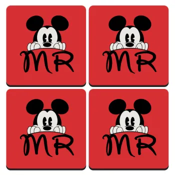 Mikey Mr, ΣΕΤ 4 Σουβέρ ξύλινα τετράγωνα (9cm)