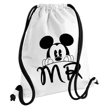 Mikey Mr, Backpack pouch GYMBAG white, with pocket (40x48cm) & thick cords
