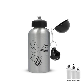 Cute cats, Metallic water jug, Silver, aluminum 500ml