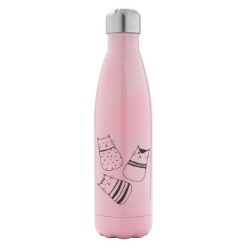 Cute cats, Metal mug thermos Pink Iridiscent (Stainless steel), double wall, 500ml