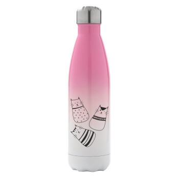 Cute cats, Metal mug thermos Pink/White (Stainless steel), double wall, 500ml
