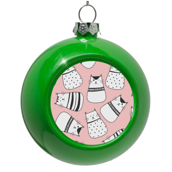 Cute cats, Green Christmas tree ornament bauble 8cm