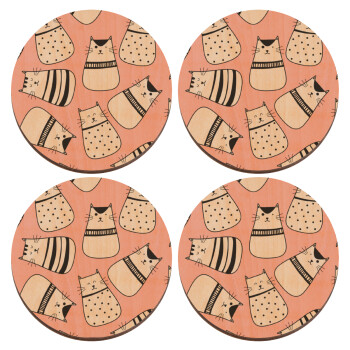 Cute cats, ΣΕΤ x4 Σουβέρ ξύλινα στρογγυλά plywood (9cm)