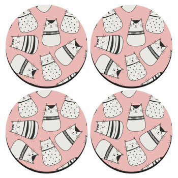 Cute cats, SET of 4 round wooden coasters (9cm)