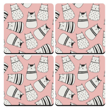 Cute cats, ΣΕΤ 4 Σουβέρ ξύλινα τετράγωνα (9cm)