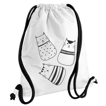 Cute cats, Τσάντα πλάτης πουγκί GYMBAG λευκή, με τσέπη (40x48cm) & χονδρά κορδόνια