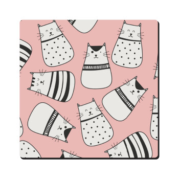 Cute cats, Τετράγωνο μαγνητάκι ξύλινο 6x6cm
