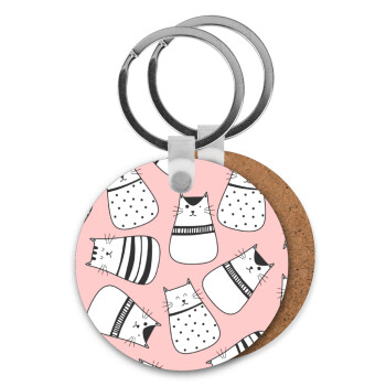 Cute cats, Μπρελόκ Ξύλινο στρογγυλό MDF Φ5cm