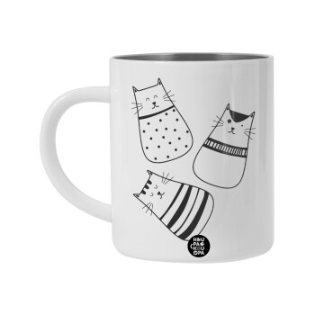 Cute cats, Λευκή Ανοξείδωτη Μεταλλική Κούπα 450ml - Διπλού Τοιχώματος 
