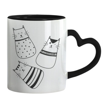 Cute cats, Κούπα καρδιά χερούλι μαύρη, κεραμική, 330ml