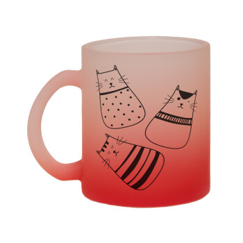 Cute cats, Κούπα γυάλινη δίχρωμη με βάση το κόκκινο ματ, 330ml