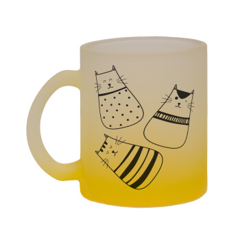 Cute cats, Κούπα γυάλινη δίχρωμη με βάση το κίτρινο ματ, 330ml