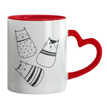 Cute cats, Κούπα καρδιά χερούλι κόκκινη, κεραμική, 330ml