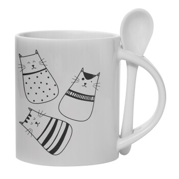 Cute cats, Ceramic coffee mug with Spoon, 330ml (1pcs)