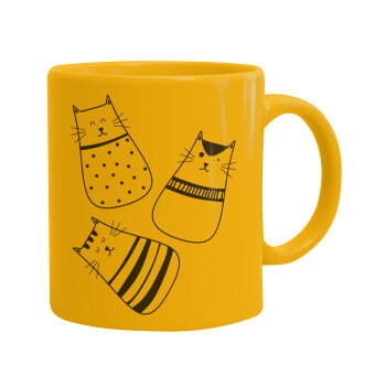 Cute cats, Ceramic coffee mug yellow, 330ml (1pcs)