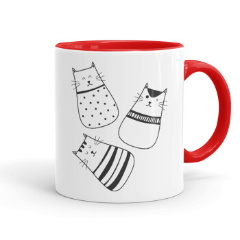 Cute cats, Mug colored red, ceramic, 330ml