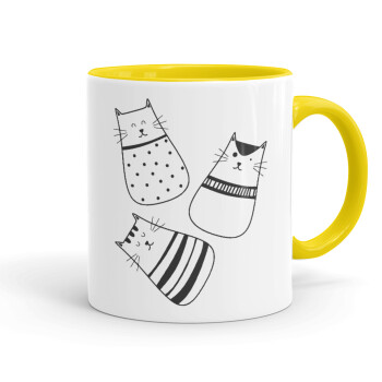 Cute cats, Mug colored yellow, ceramic, 330ml