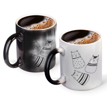 Cute cats, Color changing magic Mug, ceramic, 330ml when adding hot liquid inside, the black colour desappears (1 pcs)