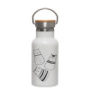Metallic thermos (Stainless steel) White with wooden lid (bamboo), double-walled, 350ml