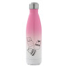 Metal mug thermos Pink/White (Stainless steel), double wall, 500ml
