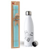 Easter Set, metallic stainless steel water bottle (750ml) & aromatic flat Easter candle (30cm) (TURQUOISE)