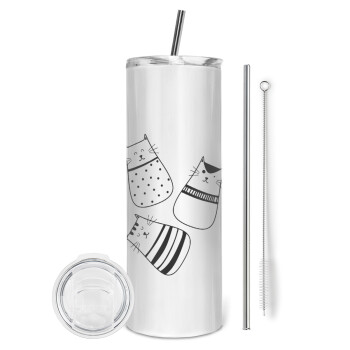 Cute cats, Tumbler stainless steel 600ml, with metal straw & cleaning brush