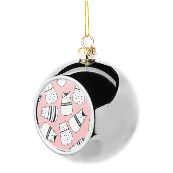 Cute cats — Silver 8cm Christmas tree ball ornament