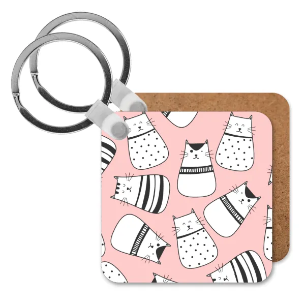 Cute cats — Square wooden MDF keychain