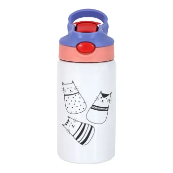 Cute cats, Παιδικό παγούρι θερμό, ανοξείδωτο, με καλαμάκι ασφαλείας, ροζ/μωβ (350ml)