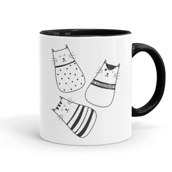 Cute cats, Κούπα χρωματιστή μαύρη, κεραμική, 330ml