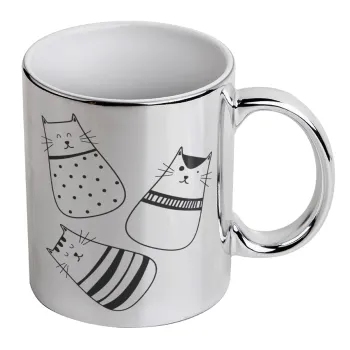 Cute cats, Κούπα κεραμική, ασημένια καθρέπτης, 330ml