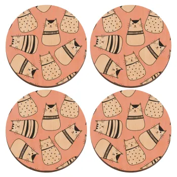 Cute cats, ΣΕΤ x4 Σουβέρ ξύλινα στρογγυλά plywood (9cm)