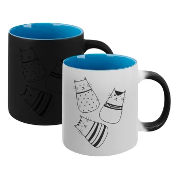 Cute cats, Κούπα Μαγική εσωτερικό μπλε, κεραμική 330ml που αλλάζει χρώμα με το ζεστό ρόφημα