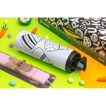 Cute cats, Πασχαλινή Λαμπάδα με Travel Tumbler θερμό με διπλό καπάκι (600ml, BPA free) & κερί αρωματικό πλακέ (30cm) (ΡΟΖ)