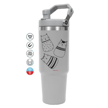 Cute cats, GREY color, 890ml (30oz) stainless Steel Tumbler with Handle